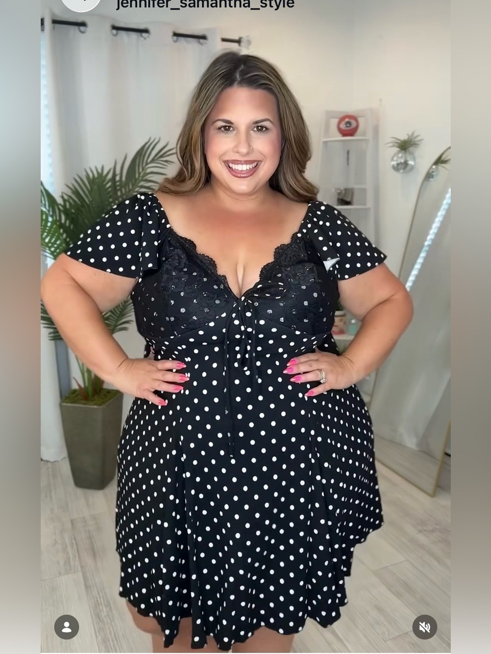 Polka Dot Lace-Trim Fit & Flare Dress - Black/White